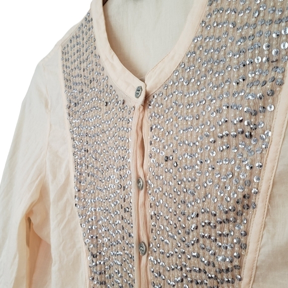 Selected Femme Delicate Cotton Blouse with Silk & Sequin Front 3/4 Sleeve - Picture 4 of 8